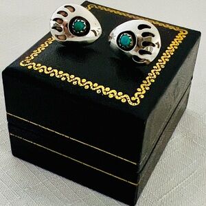 Vintage / Sterling Silver Bear Paw Earrings with Turquoise Stone